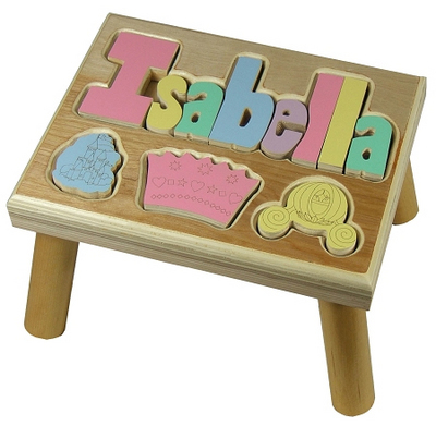 Personalized Princess Step Stool in Natural Maple